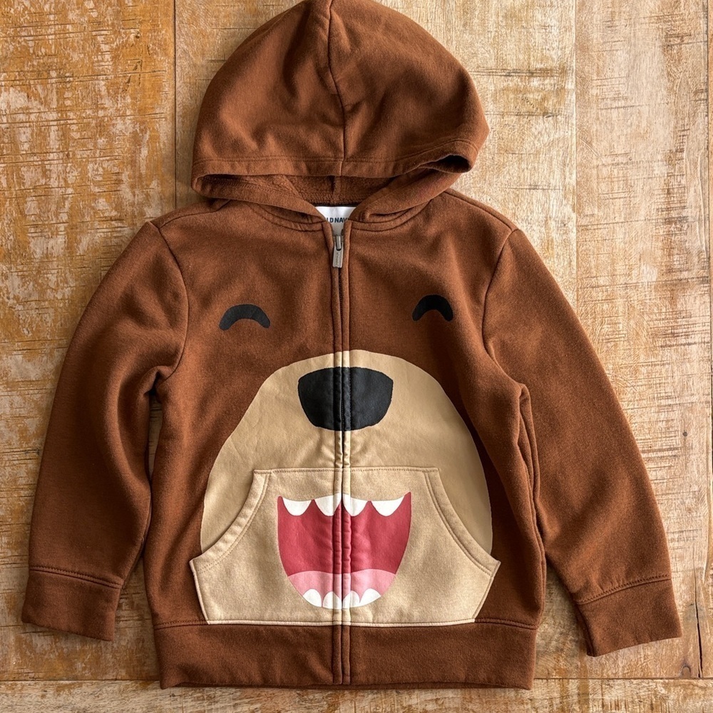 Old Navy Brown Bear Face Hoodie 5t